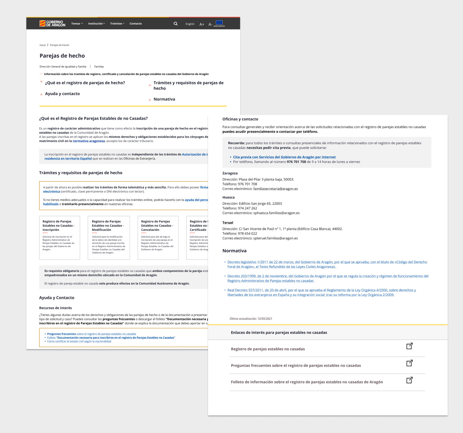 Prototipo de la página de información sobre los trámites